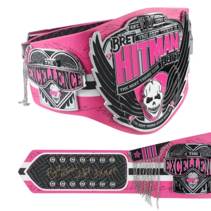 bret hart autographed signature series championship replica title belt with inscription